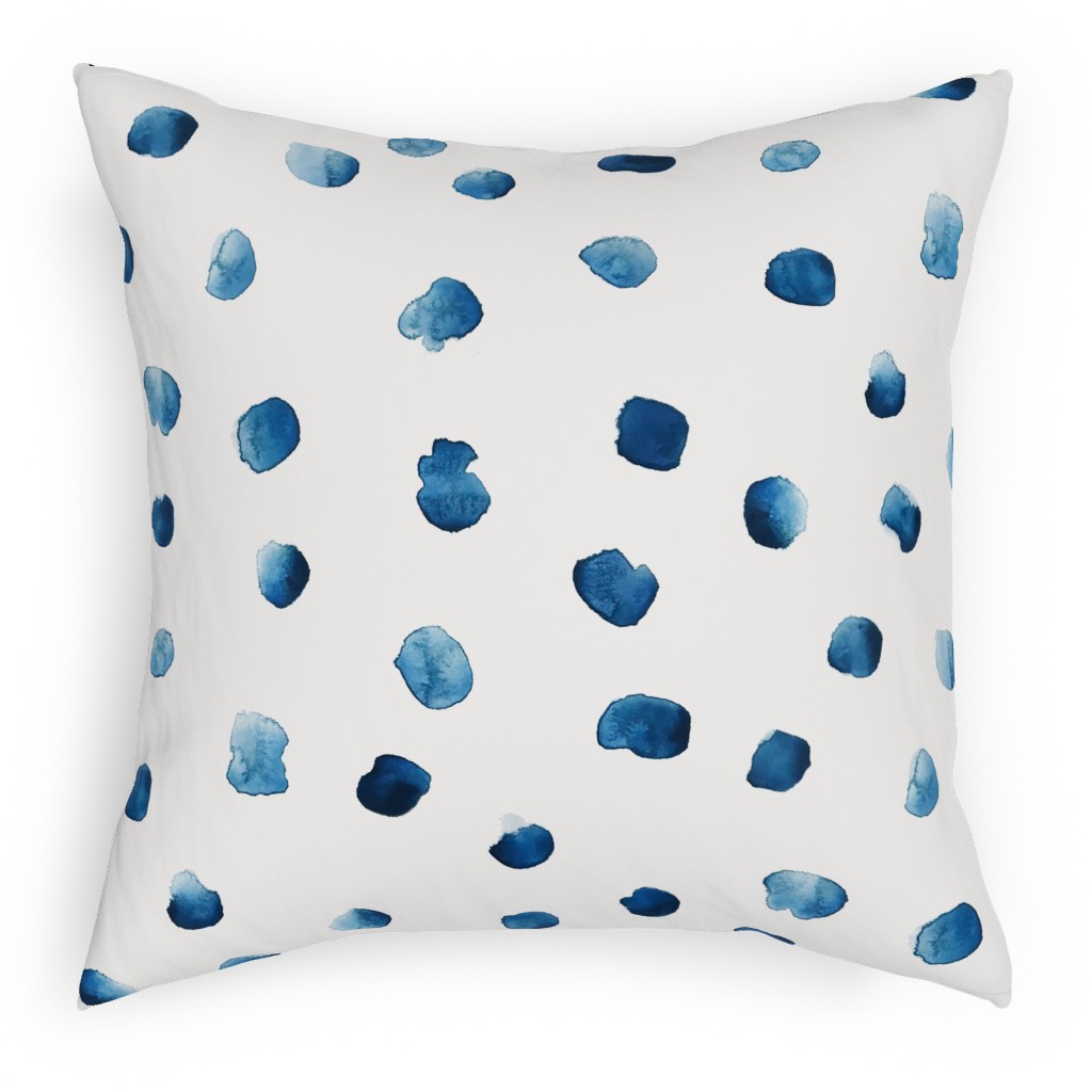 Cobalt Watercolor Spots on White Pillow, Woven, White, 18x18, Double Sided, Blue