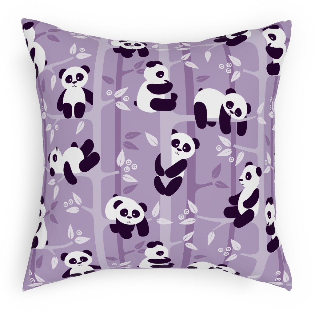 Pandas and Bamboo Pillow, Woven, White, 18x18, Double Sided, Purple, Iris