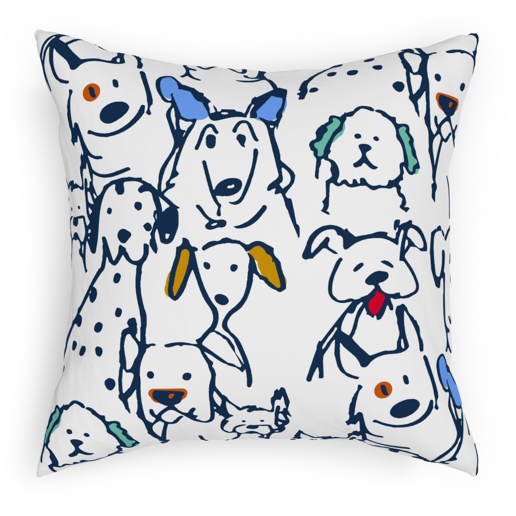 Color Pop Doodle Dogs Pillow, Woven, White, 18x18, Double Sided, Multicolor