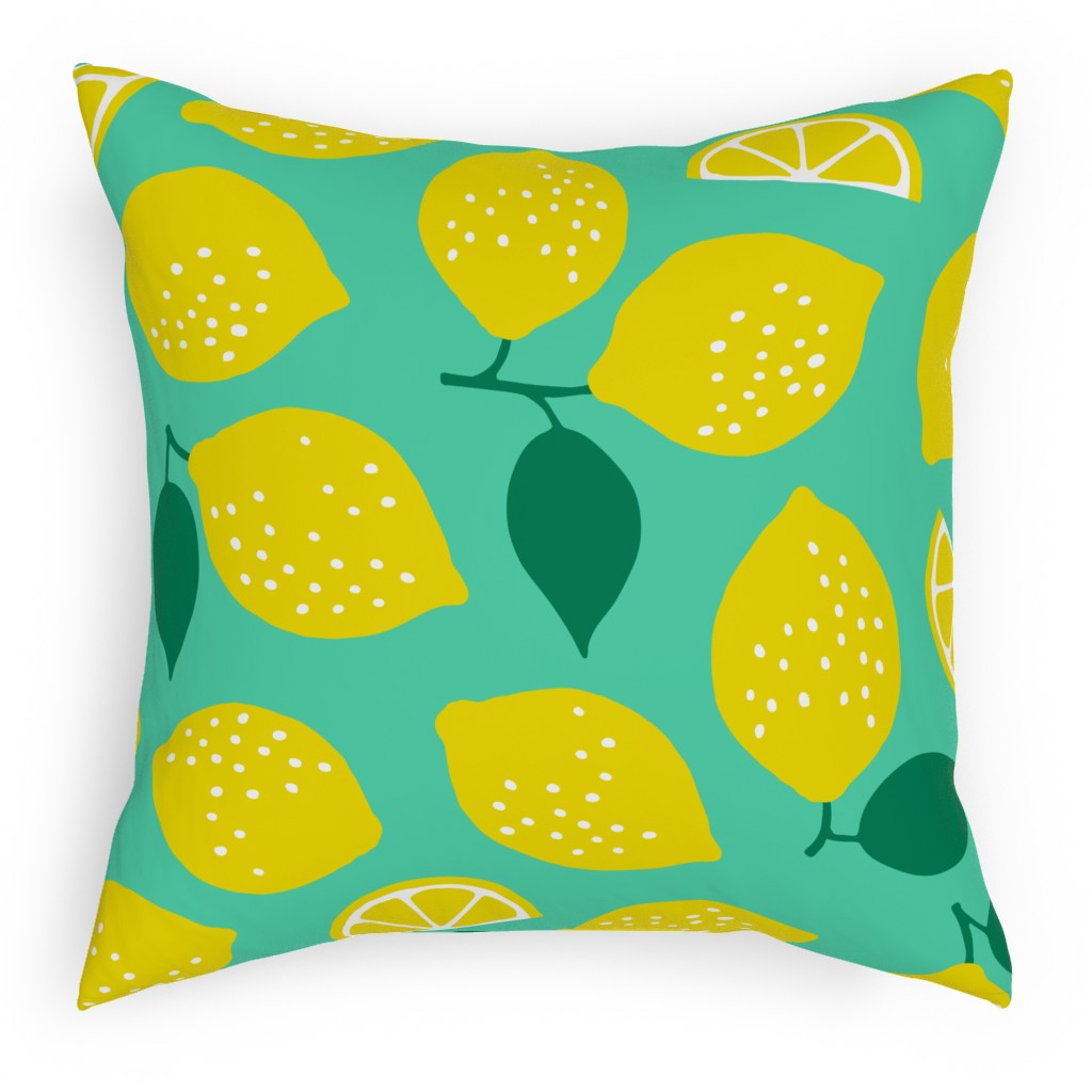 Summer Lemons - Mint Pillow, Woven, White, 18x18, Double Sided, Yellow