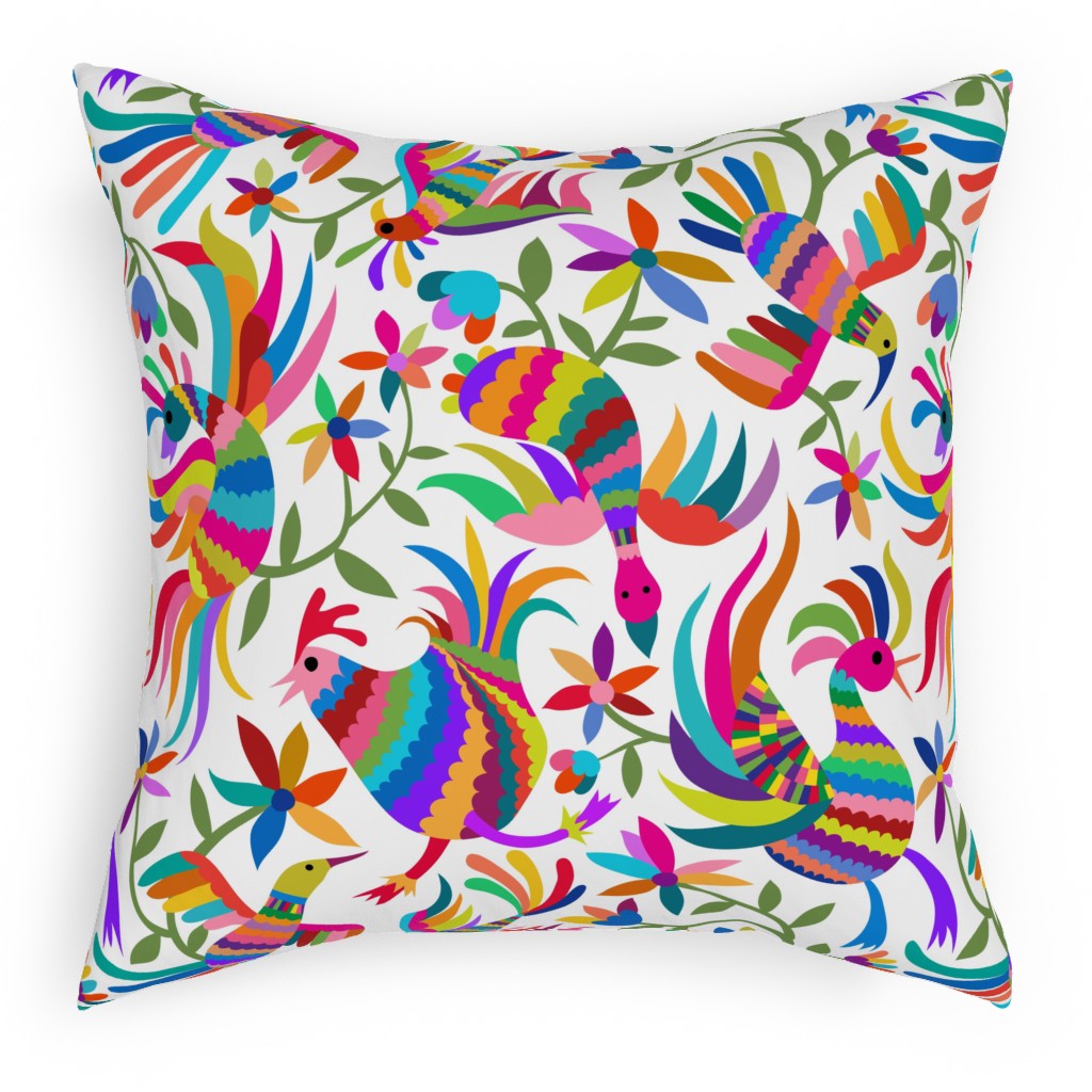 Flying Otomi Birds Ole! Pillow, Woven, White, 18x18, Double Sided, Multicolor