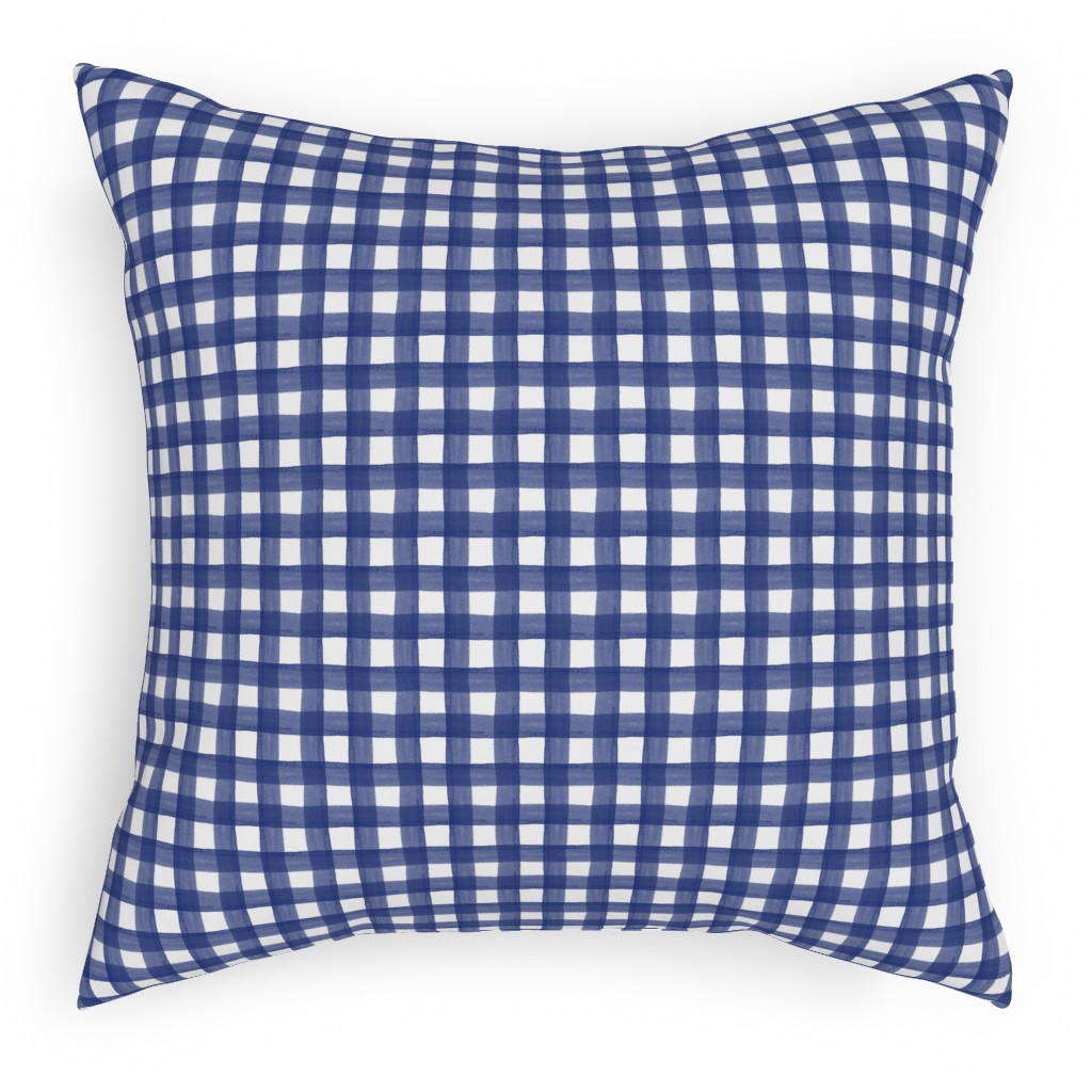Watercolor Gingham - Navy Blue Pillow, Woven, White, 18x18, Double Sided, Blue
