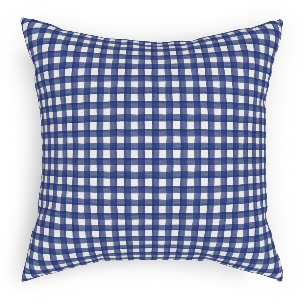 Watercolor Gingham - Navy Blue Pillow, Woven, White, 18x18, Double Sided, Blue, True Blue