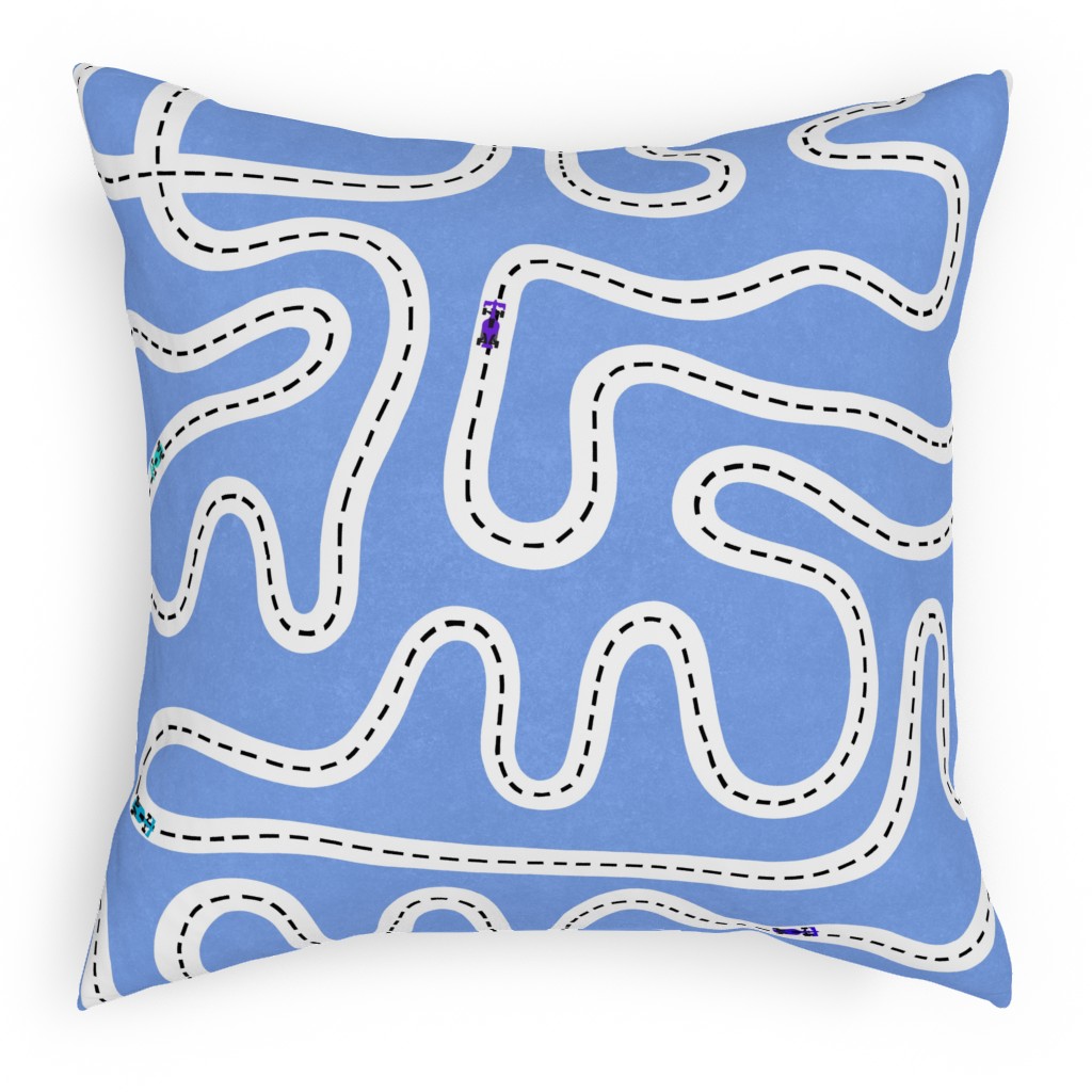 Speed Racers Pillow, Woven, White, 18x18, Double Sided, Blue