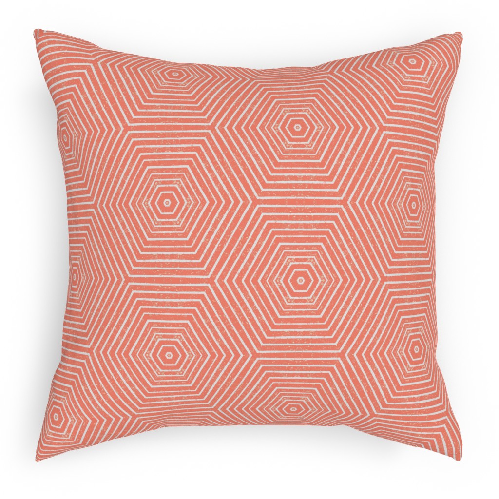 Concentric Hexagons Pillow, Woven, White, 18x18, Double Sided, Orange, Dusk Pink