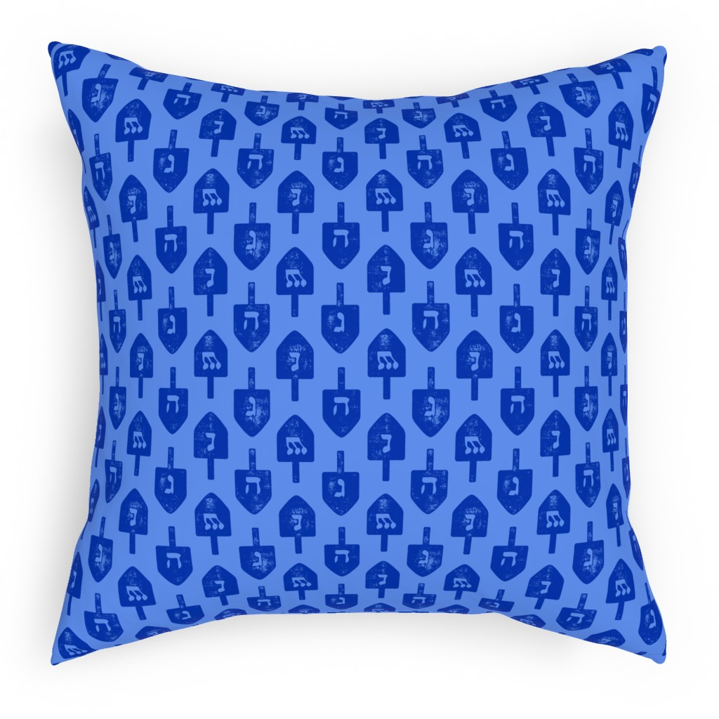 Dreidel - Blue Pillow, Woven, White, 18x18, Double Sided, Blue