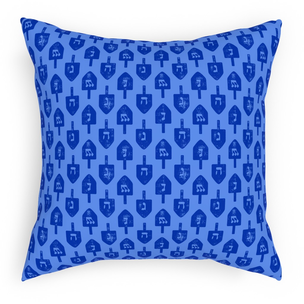 Dreidel - Blue Pillow, Woven, White, 18x18, Double Sided, Blue, True Blue