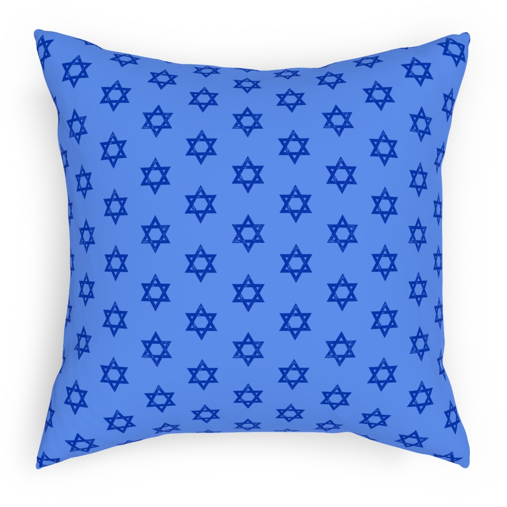 Star of David - Blue Pillow, Woven, White, 18x18, Double Sided, Blue