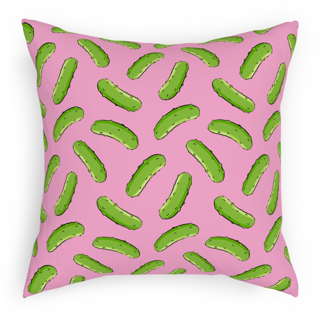 Pickles - Pink Pillow, Woven, White, 18x18, Double Sided, Pink