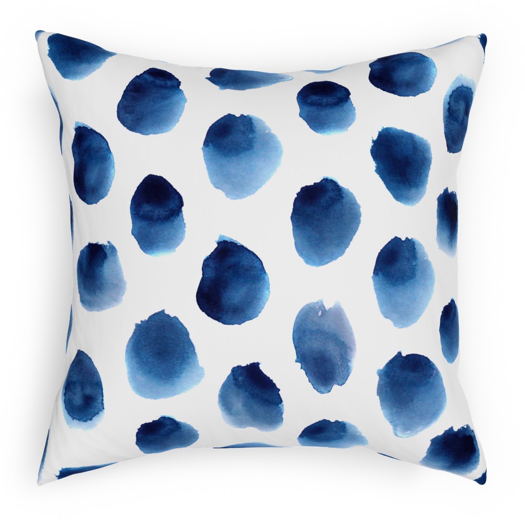 Freshness Watercolor Polka Dot - Blue Pillow, Woven, White, 18x18, Double Sided, Blue, True Blue