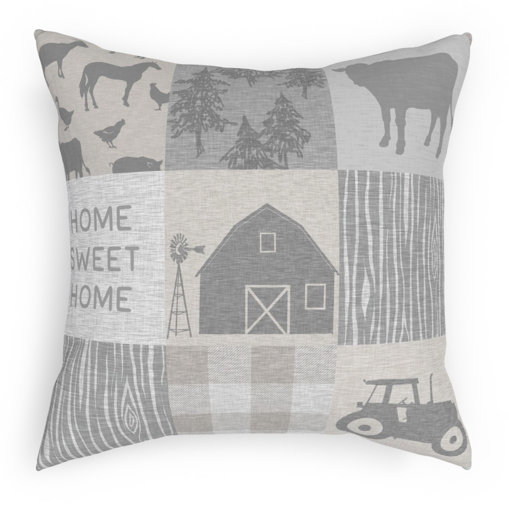 Home Sweet Home Farm - Grey and Cream Pillow, Woven, White, 18x18, Double Sided, Gray