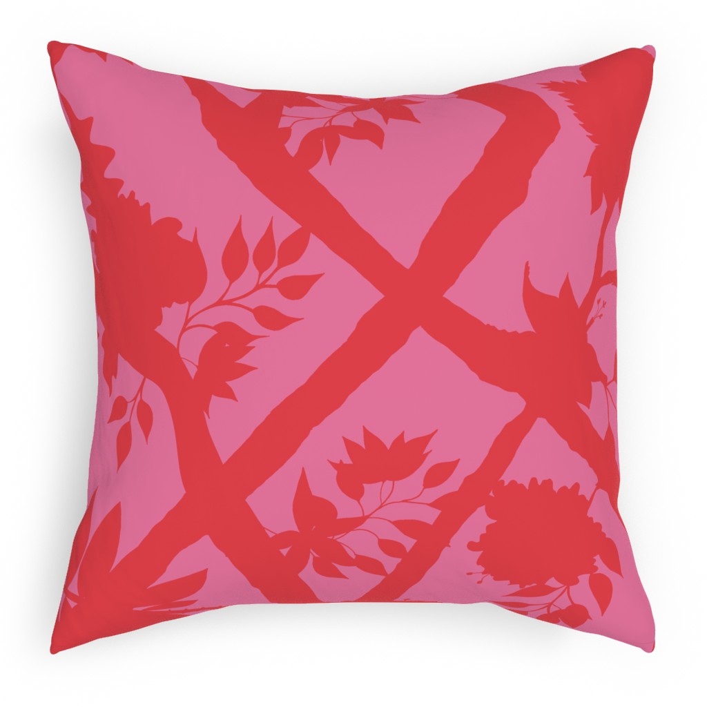 Peony Brand Mural - Pink Pillow, Woven, White, 18x18, Double Sided, Pink, Bright Pink
