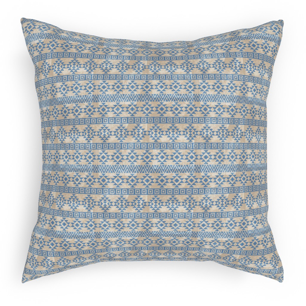 Modern Desert - Geometric Pillow, Woven, White, 18x18, Double Sided, Blue