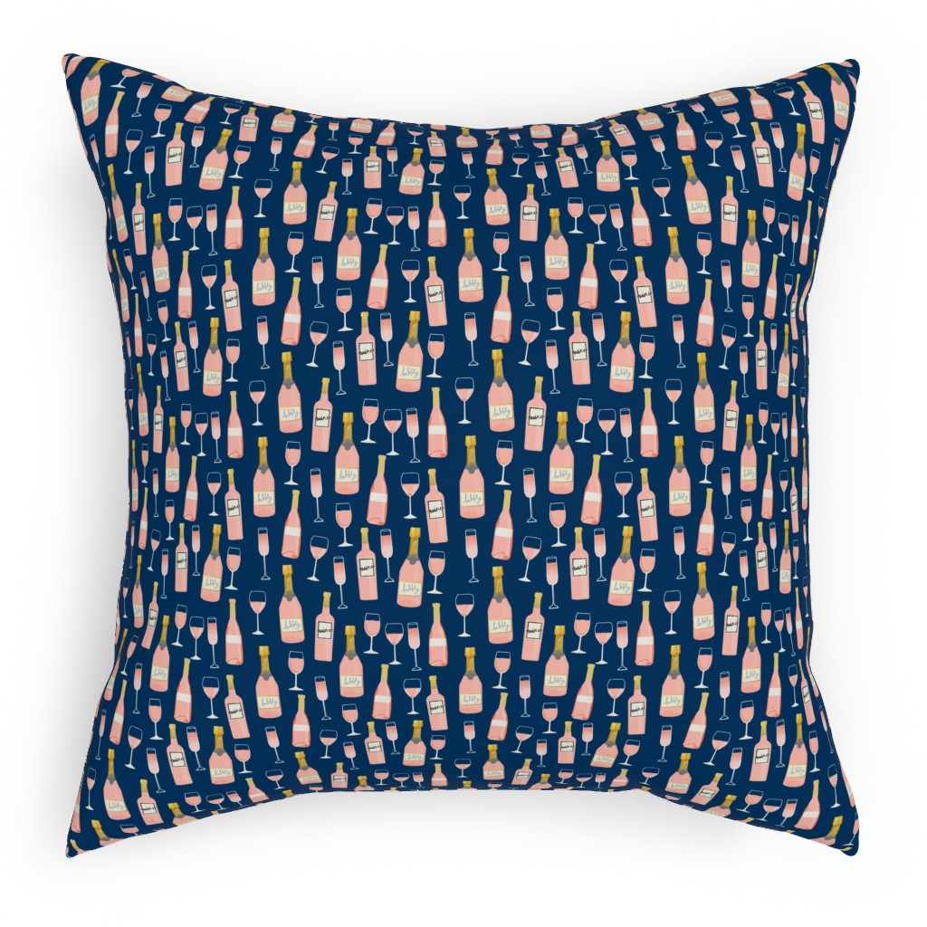 Rose All Day Wine Pillow, Woven, White, 18x18, Double Sided, Blue, Deep Night