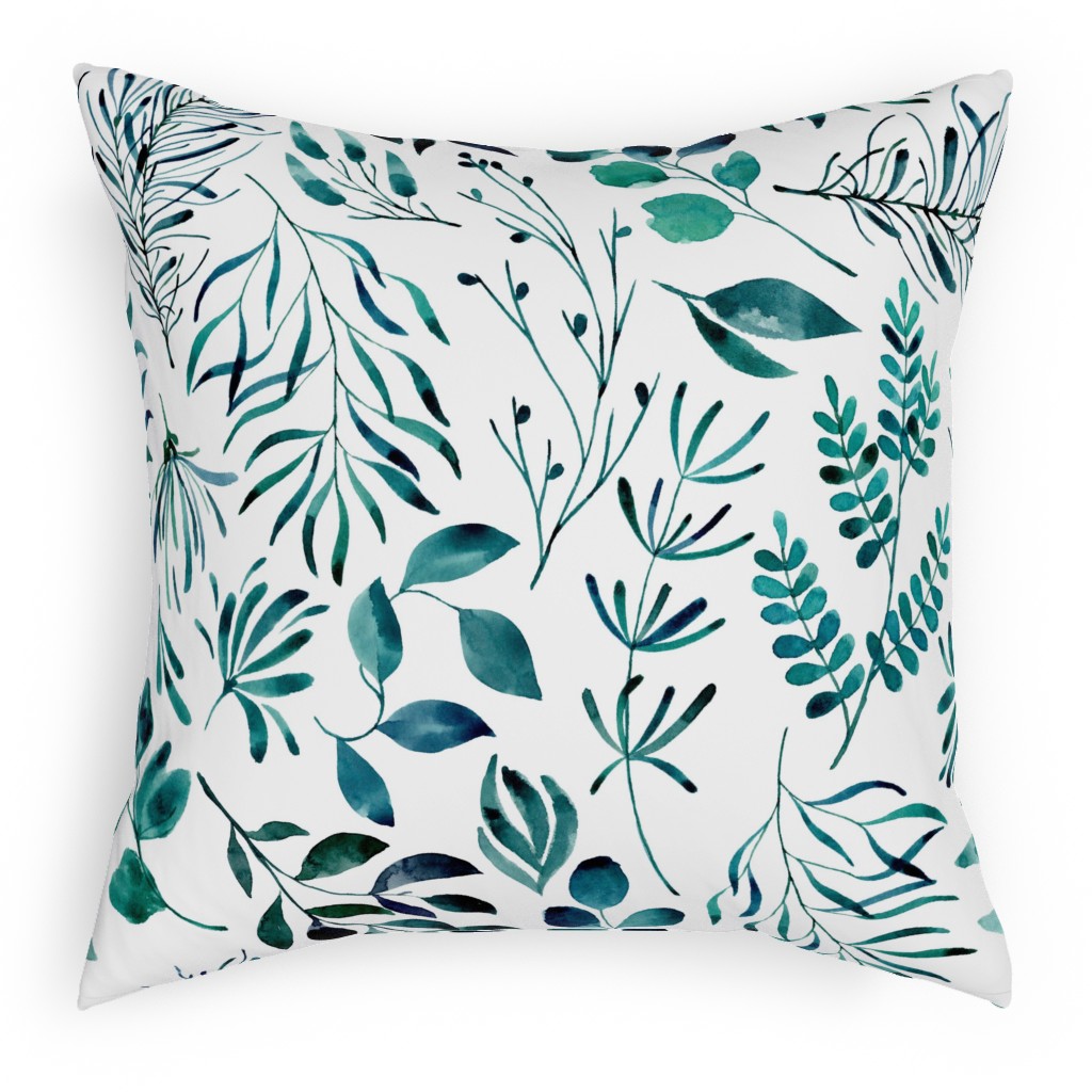 Leaves Nature Botanical Prints Pillow, Woven, White, 18x18, Double Sided, Green