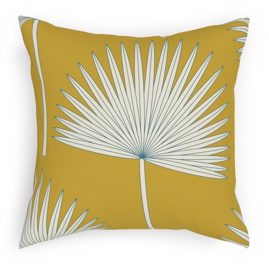 Boho Sunshine Palm Leaves Pillow, Woven, White, 18x18, Double Sided, Yellow
