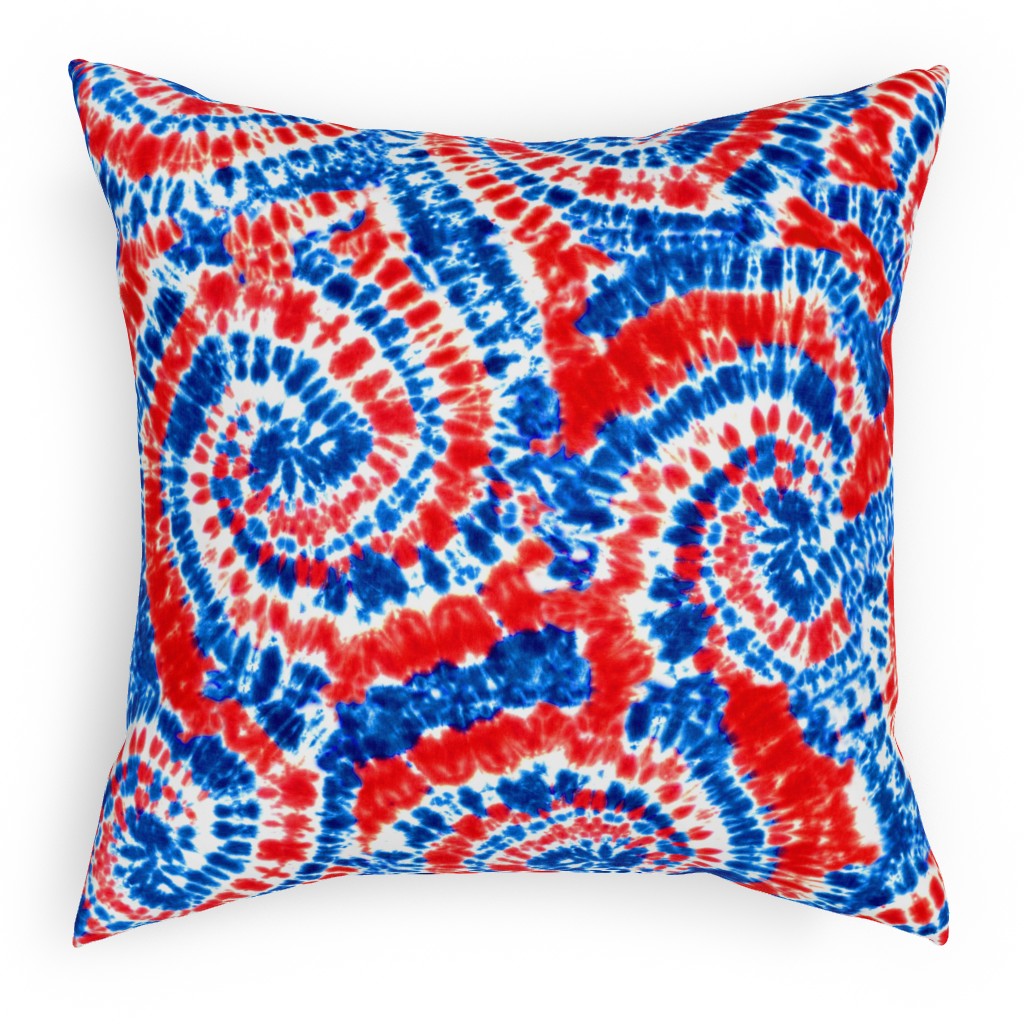 Tie Dye - Blue, Red and White Pillow, Woven, White, 18x18, Double Sided, Multicolor