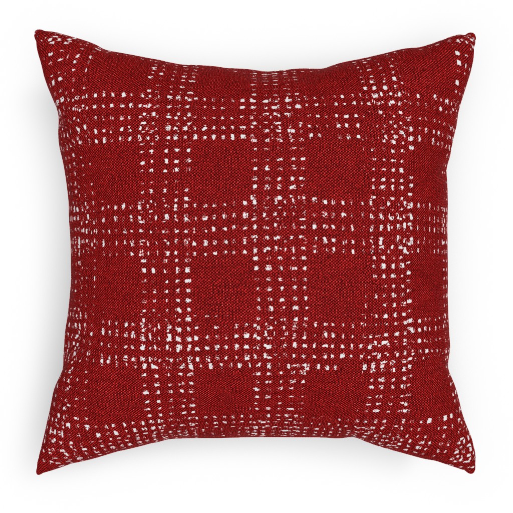 Mud Cloth Plaid - Red and White Pillow, Woven, White, 18x18, Double Sided, Red