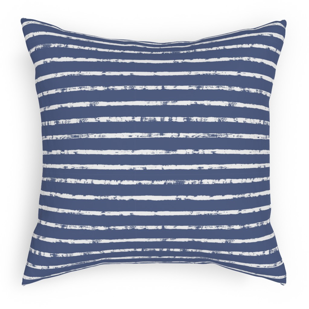 Distressed Dusty Blue and White Stripes Pillow, Woven, White, 18x18, Double Sided, Blue