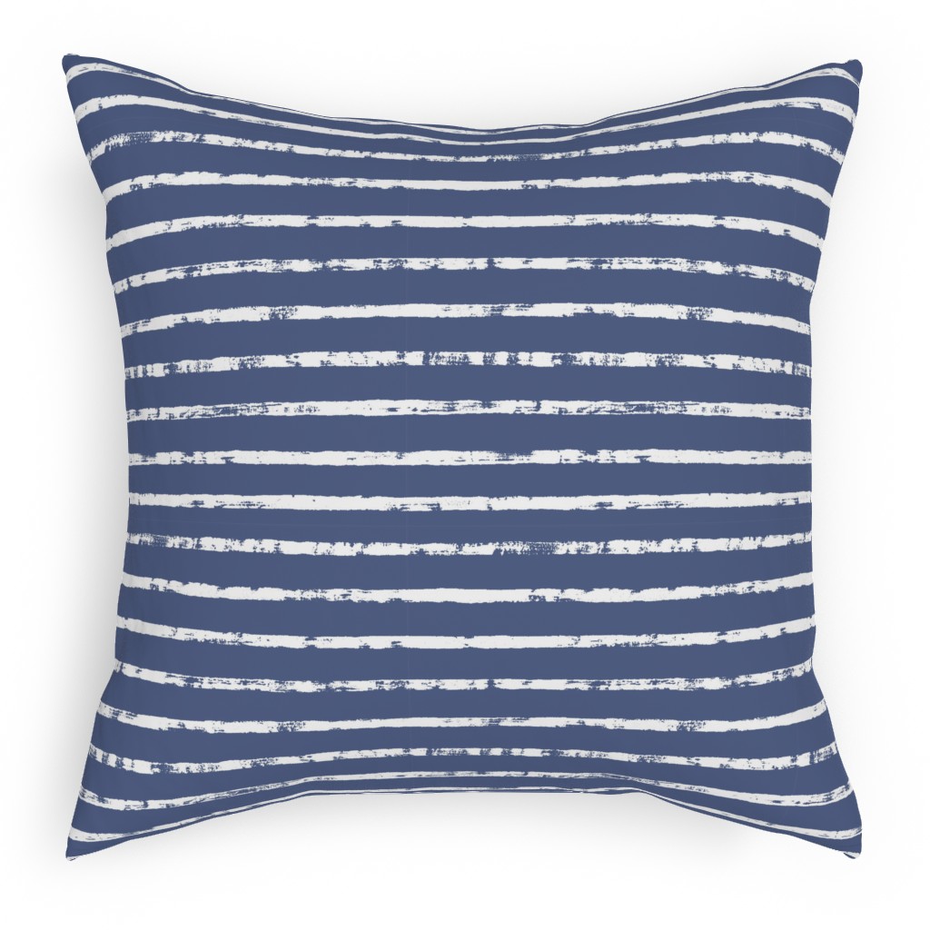 Distressed Dusty Blue and White Stripes Pillow, Woven, White, 18x18, Double Sided, Blue, True Blue
