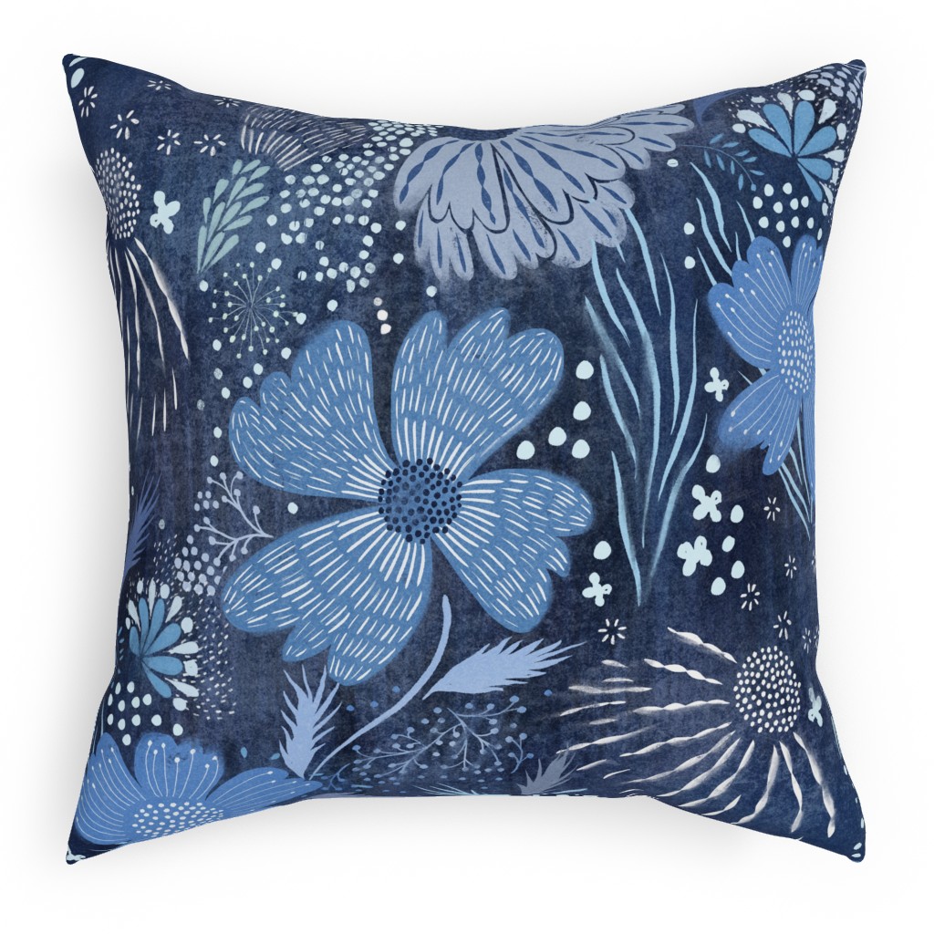 Shibori Flower Abundance - Blue Pillow, Woven, White, 18x18, Double Sided, Blue