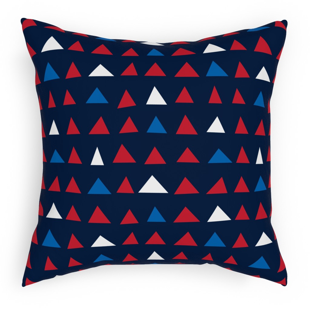 Triangles - Red White and Blue Pillow, Woven, White, 18x18, Double Sided, Blue