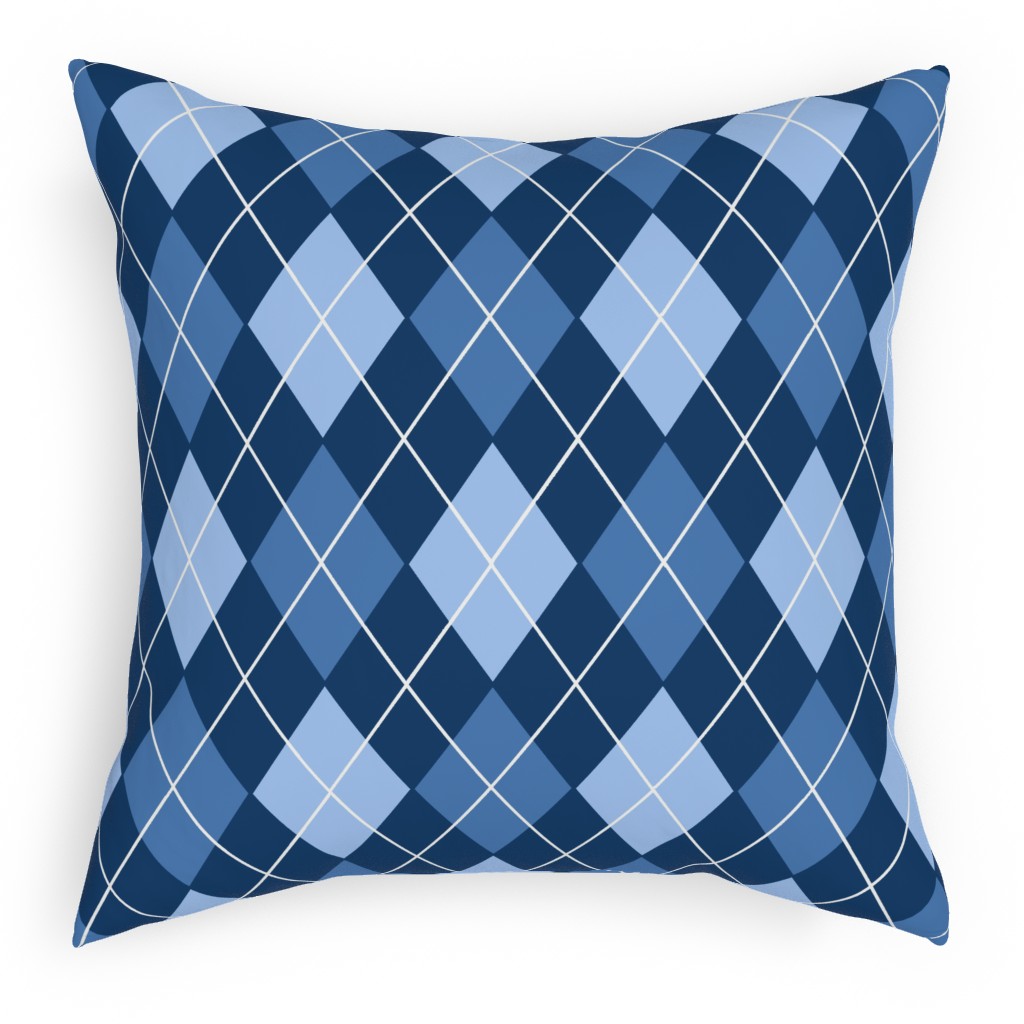 Classic Argyle Plaid in Blues Pillow, Woven, White, 18x18, Double Sided, Blue