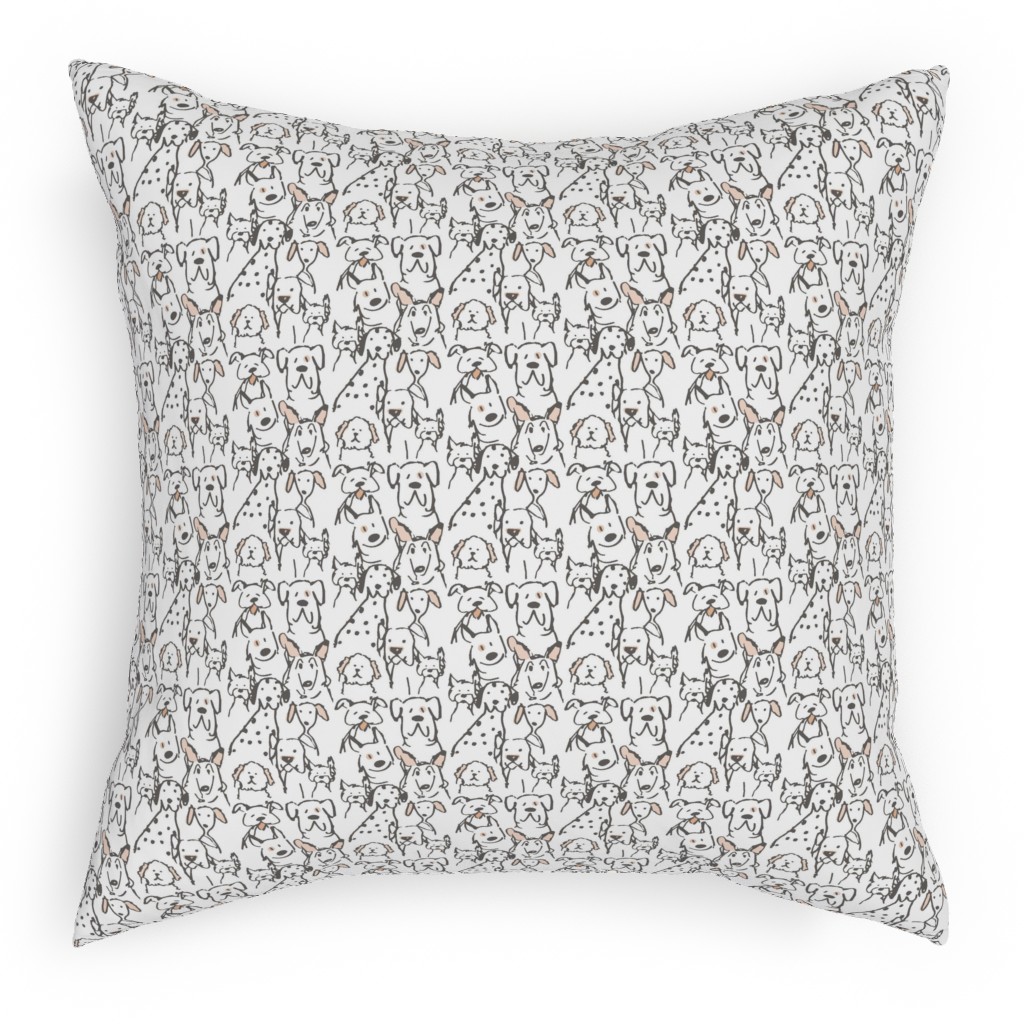 Peach Pop Doodle Dogs - Black and White Pillow, Woven, White, 18x18, Double Sided, White