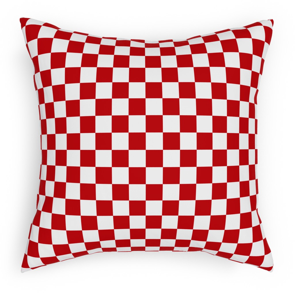 Checkerboard - Red and White Pillow, Woven, White, 18x18, Double Sided, Red