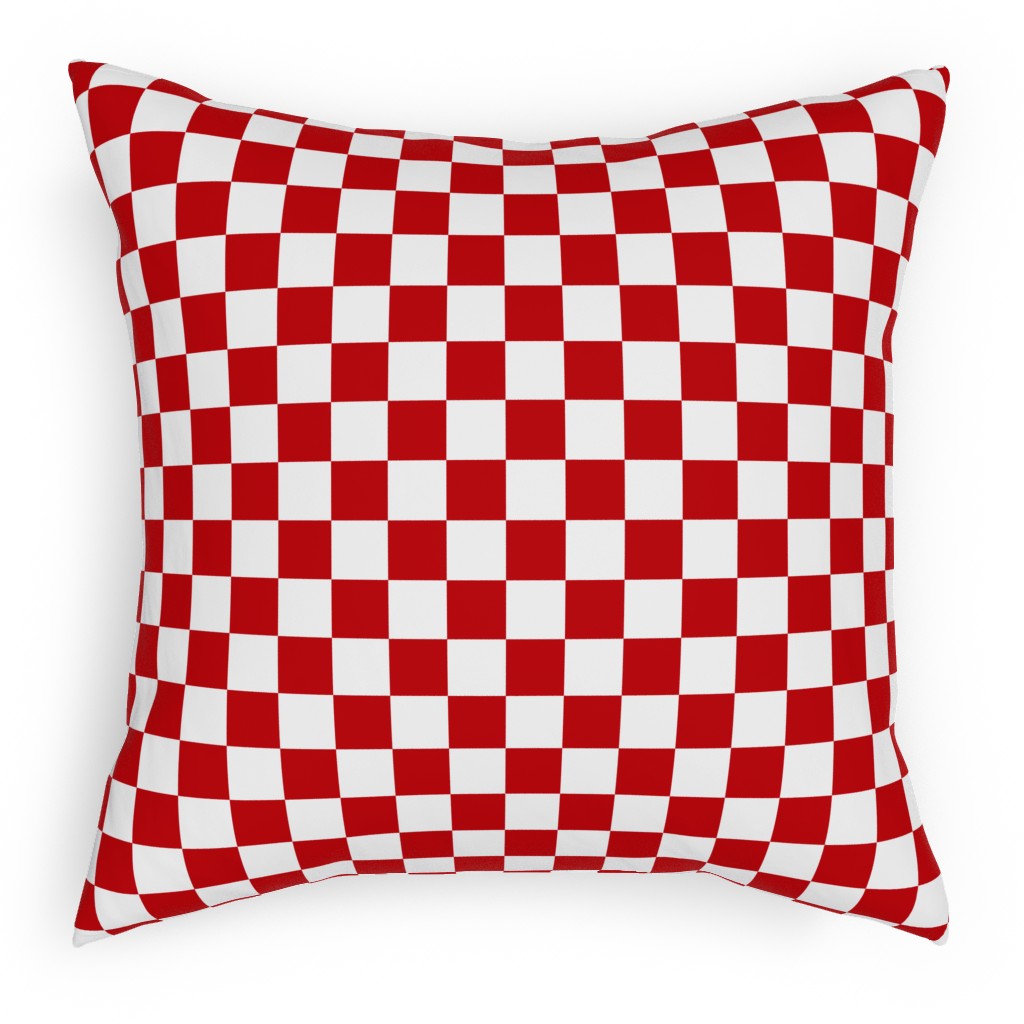 Checkerboard - Red and White Pillow, Woven, White, 18x18, Double Sided, Red, Red