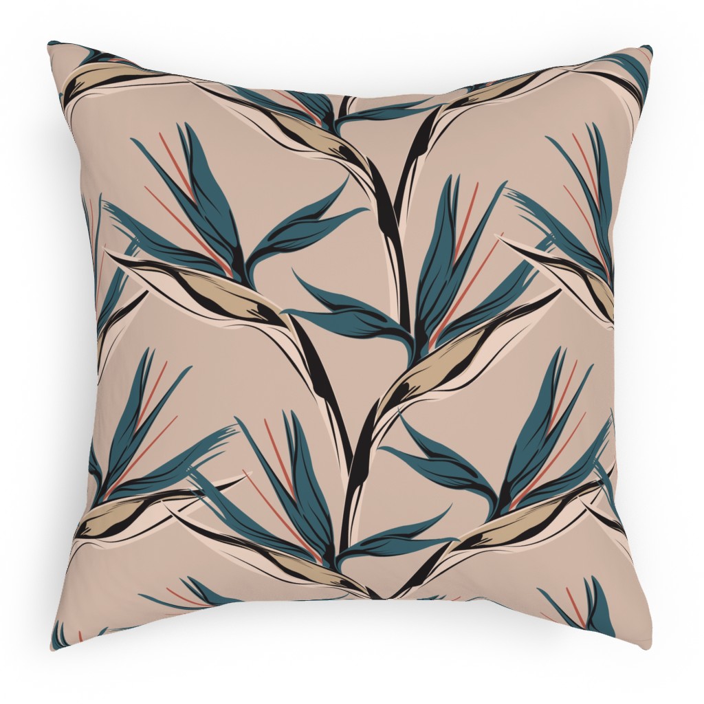 Bird of Paradise Pillow, Woven, White, 18x18, Double Sided, Pink, Pearl