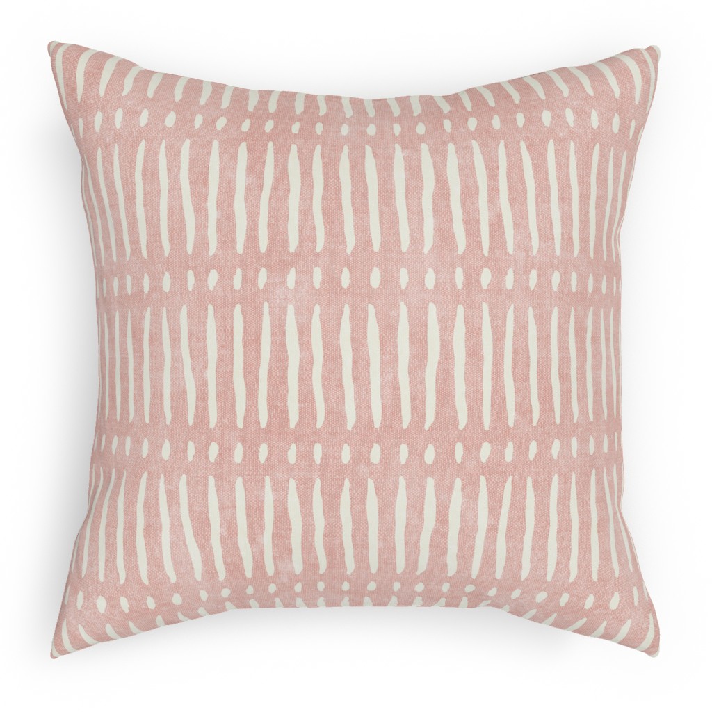 Vertical Dash Stripe Pillow, Woven, White, 18x18, Double Sided, Pink, Sand