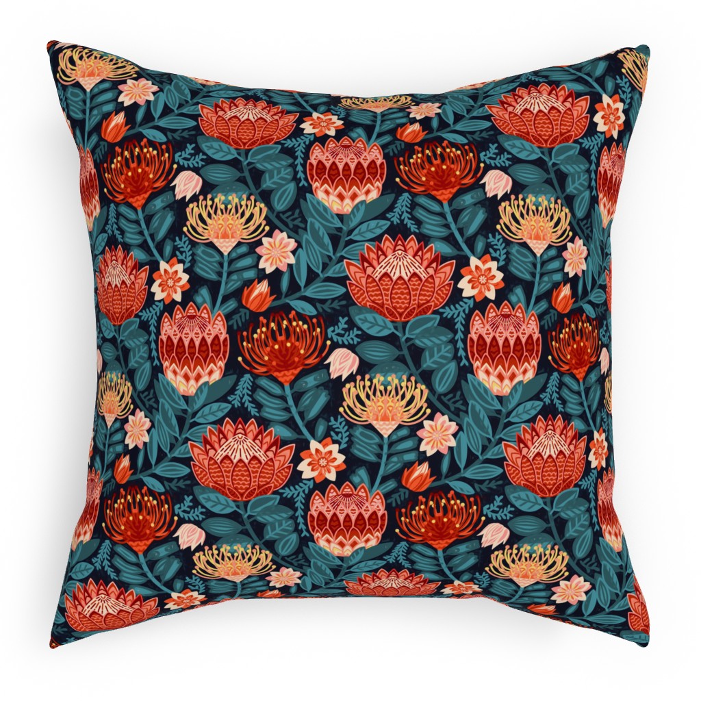Protea Chintz - Navy Pillow, Woven, White, 18x18, Double Sided, Multicolor