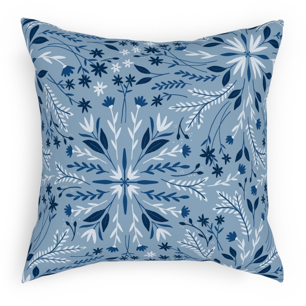 Dotty Floral - Blue Pillow, Woven, White, 18x18, Double Sided, Blue