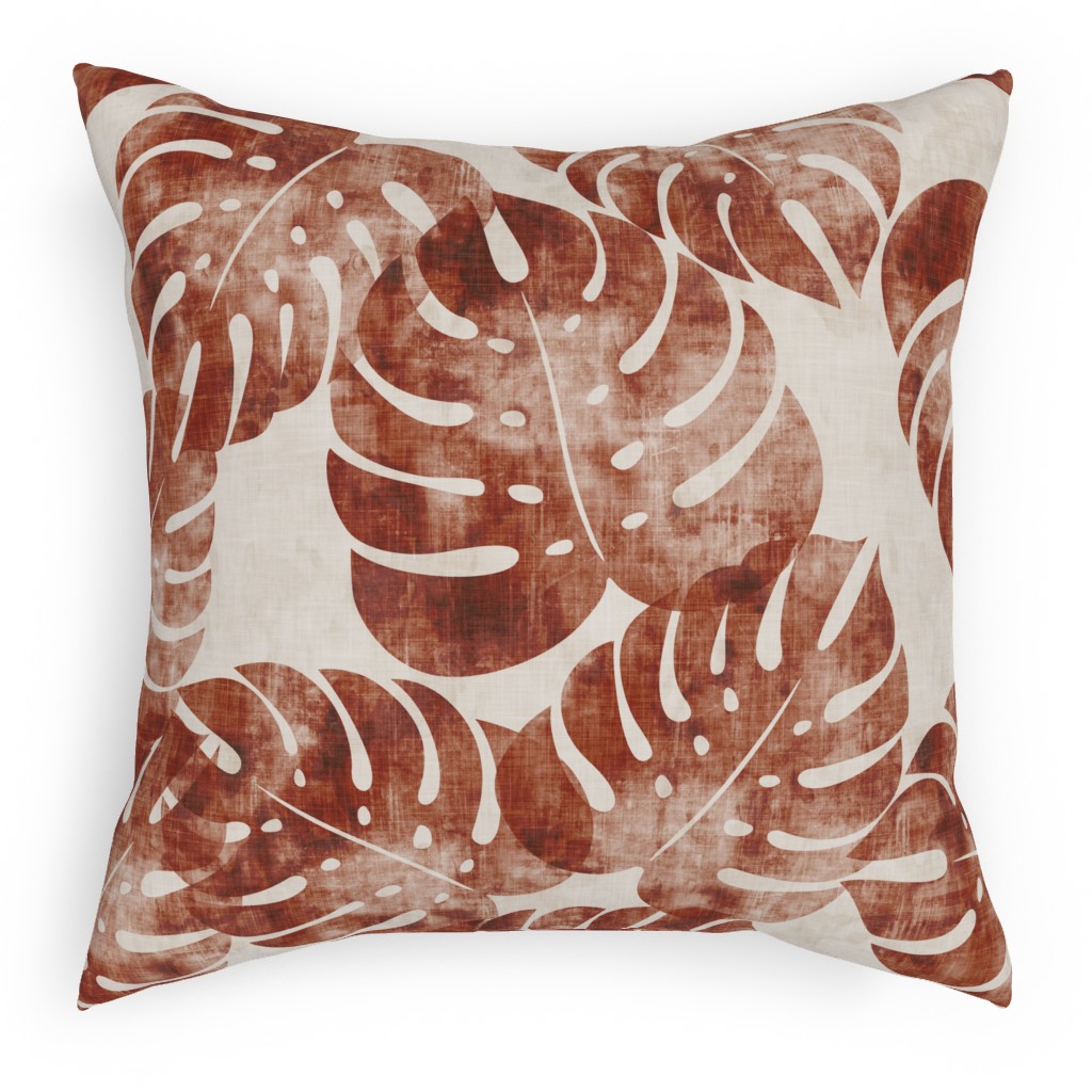 Monstera Leaves - Rust Pillow, Woven, White, 18x18, Double Sided, Brown, Brown