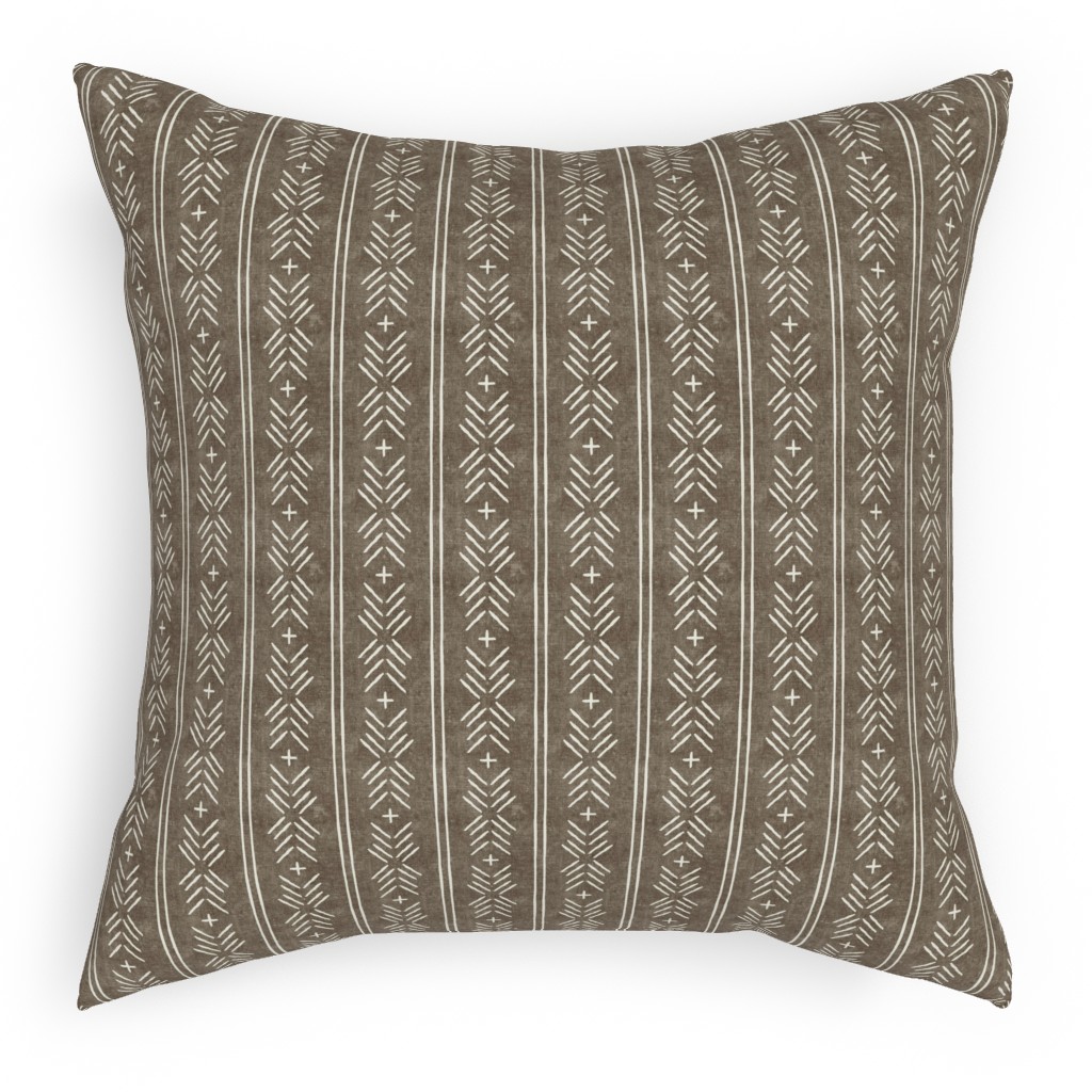 Mudcloth Arrow Stripes - Golden Beige Pillow, Woven, White, 18x18, Double Sided, Brown