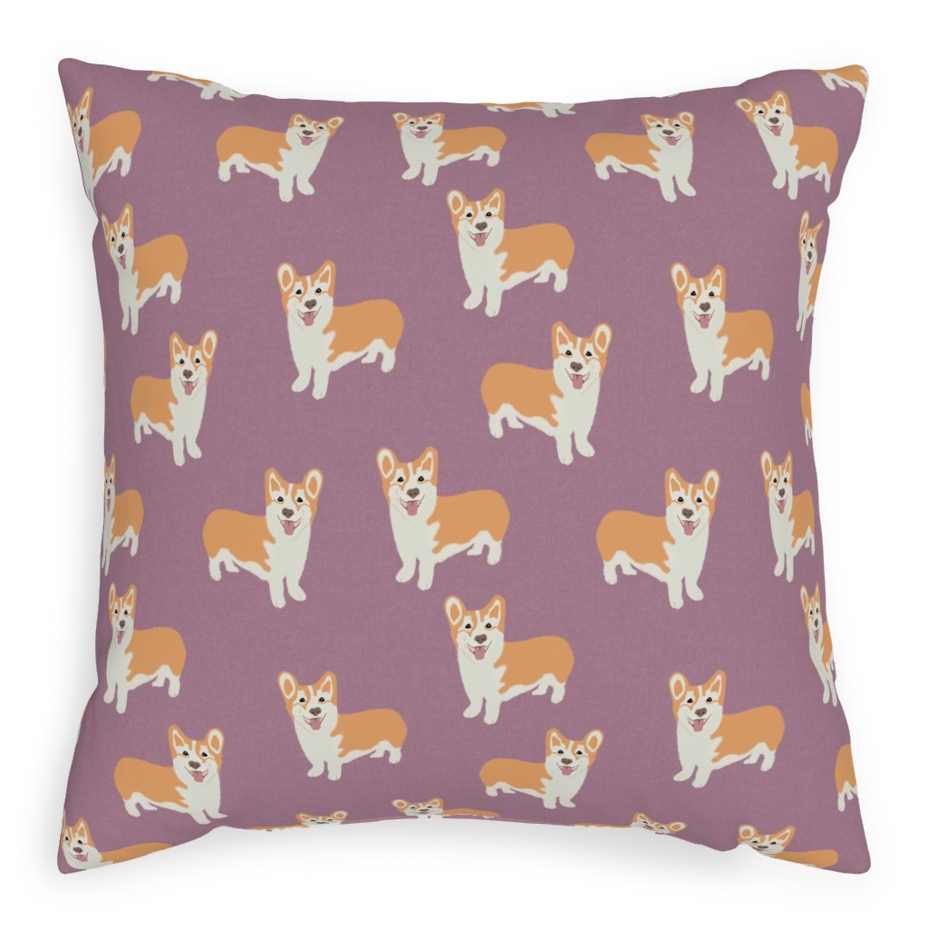 Corgi Pillow, Woven, White, 20x20, Double Sided, Purple