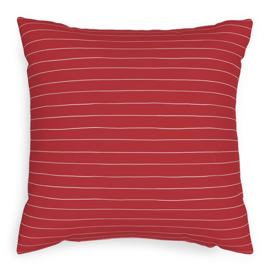 Christmas Stripes Pillow, Woven, White, 20x20, Double Sided, Red, Apple