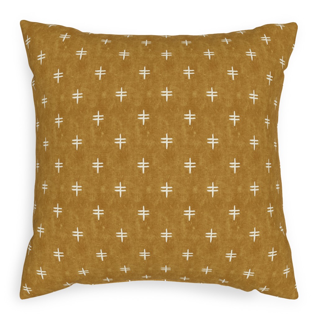 Double Cross Mudcloth Tribal - Mustard Yellow Pillow, Woven, White, 20x20, Double Sided, Brown