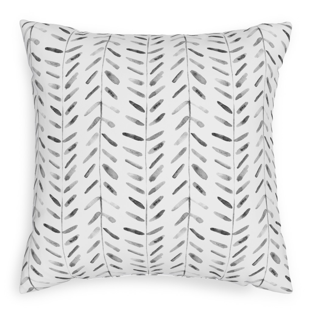 Noir Watercolor Abstract Geometrical Pattern for Modern Home Decor Bedding Nursery Painted Brush Strokes Herringbone Pillow, Woven, White, 20x20, Double Sided, White