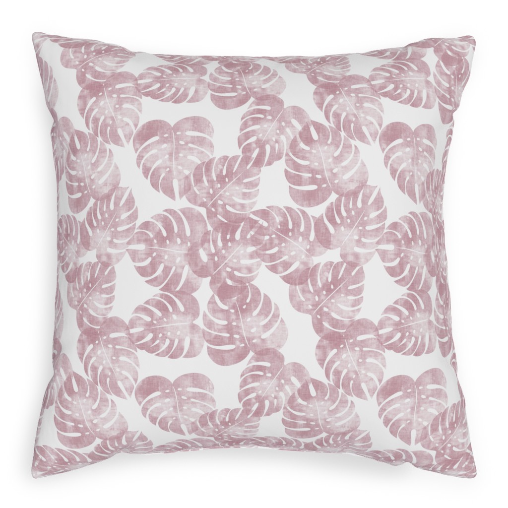 Monstera Leaves - Mauve Pillow, Woven, White, 20x20, Double Sided, Pink