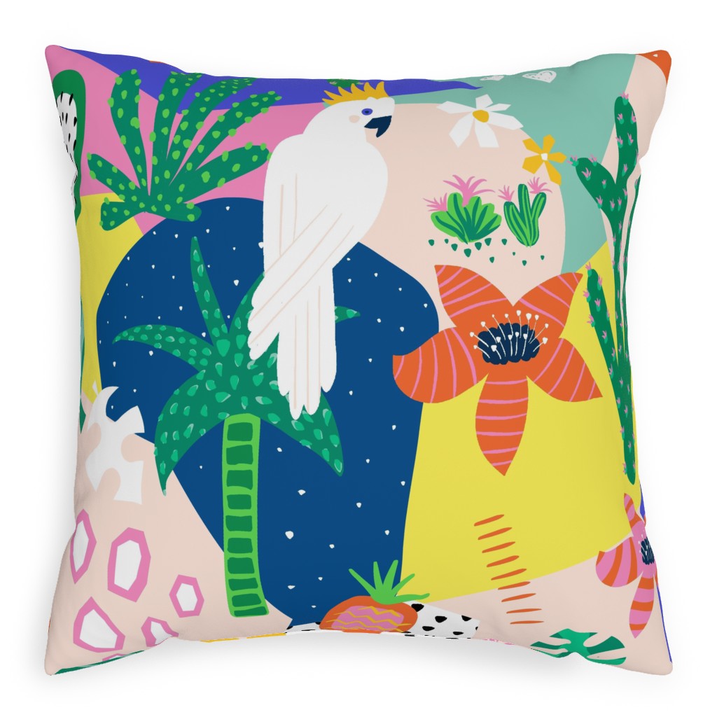 Tropical Birds Collage Pillow, Woven, White, 20x20, Double Sided, Multicolor