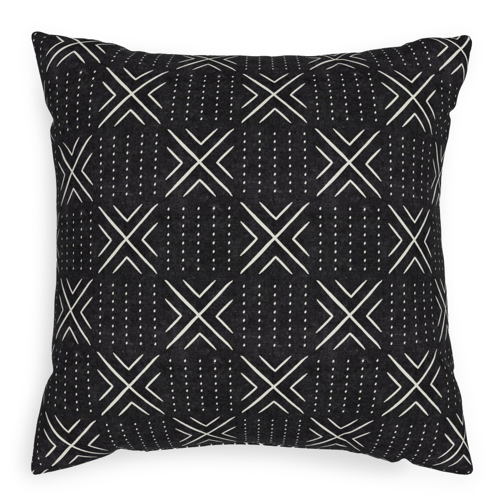 Mudcloth Tile - Onyx Pillow, Woven, White, 20x20, Double Sided, Black