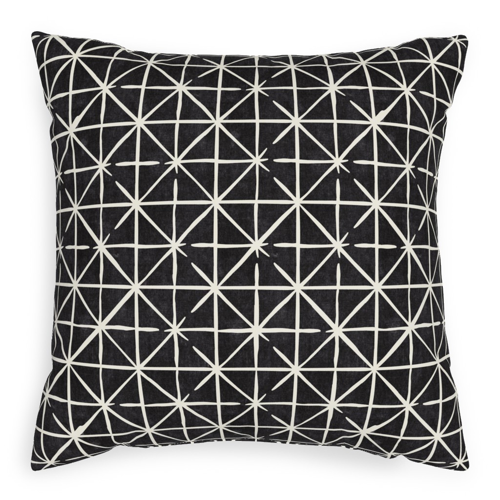 Geometric Triangles - Distressed Geometric Pillow, Woven, White, 20x20, Double Sided, Black