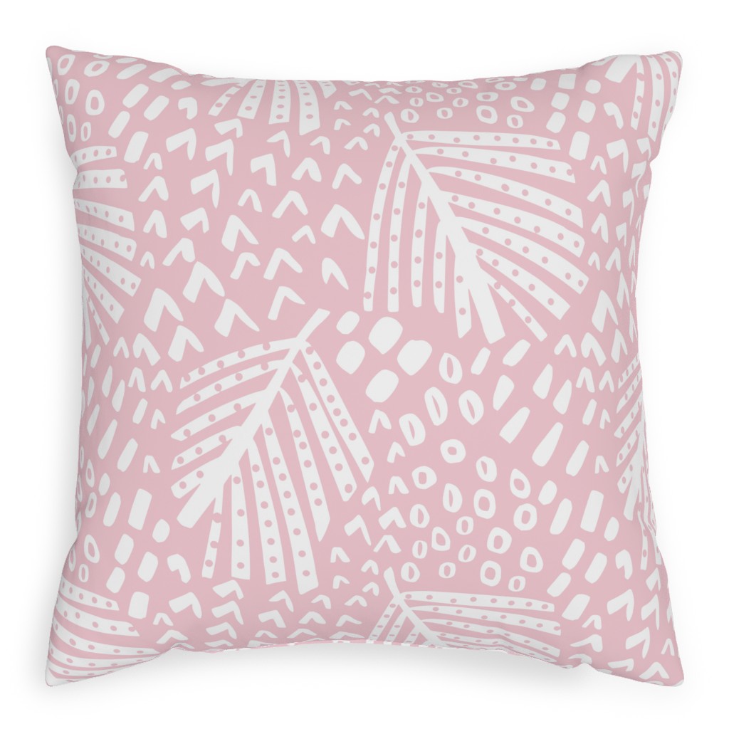 Palm Leaves Pillow, Woven, White, 20x20, Double Sided, Pink