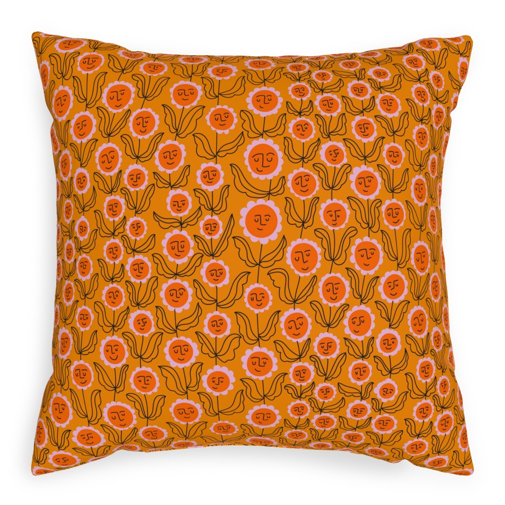 Happy Marigold Vine - Orange Pillow, Woven, White, 20x20, Double Sided, Orange