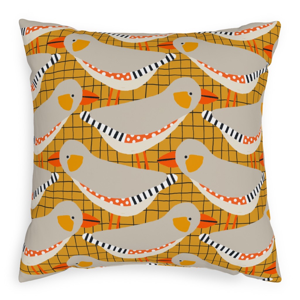 Zebra Finch - Gold Pillow, Woven, White, 20x20, Double Sided, Orange