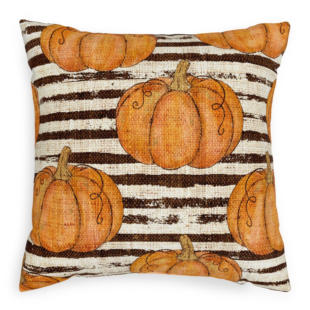 Painted Pumpkins on Distressed Stripes - Orange and Black Pillow, Woven, White, 20x20, Double Sided, Orange, Orange