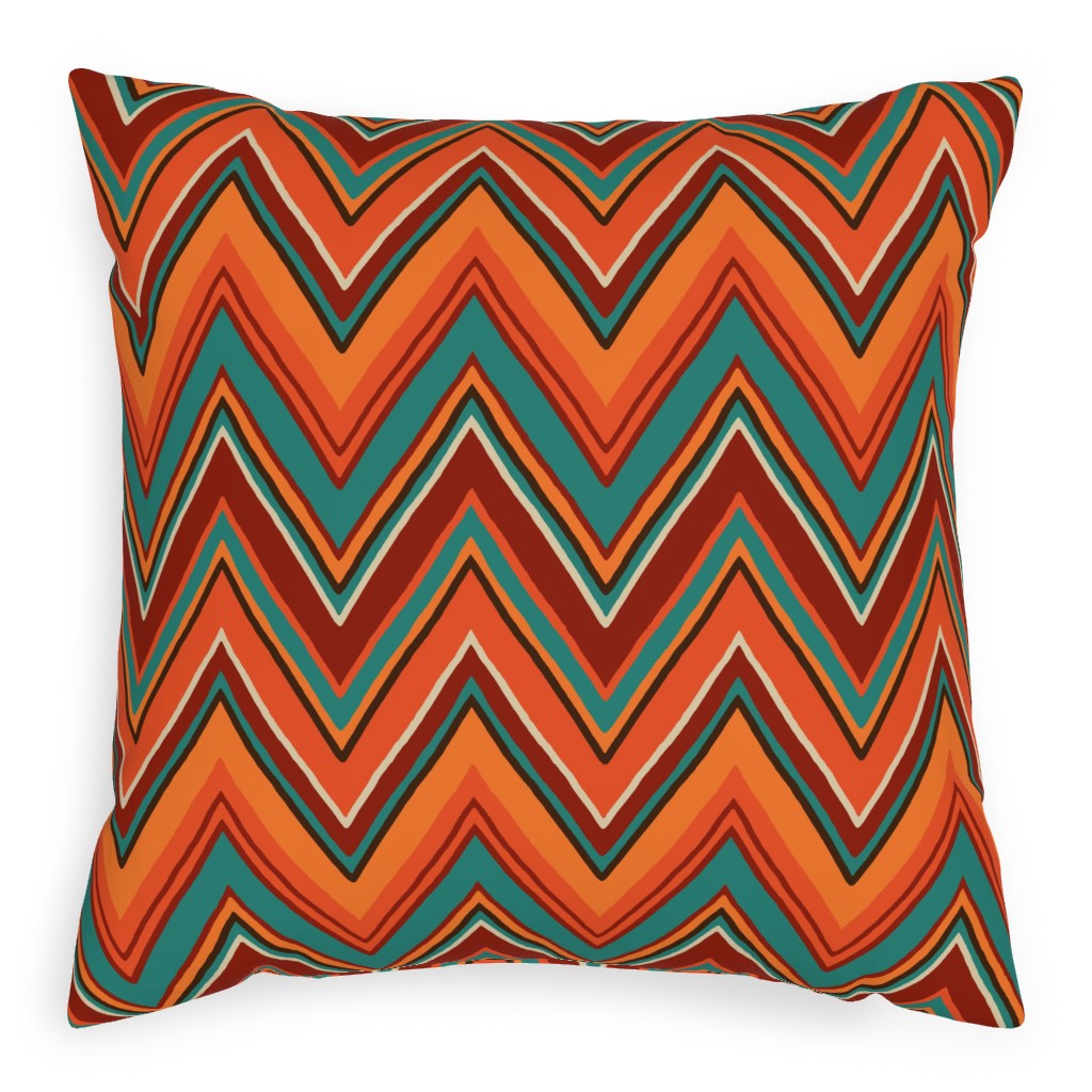 Chevron - Orange and Teal Pillow, Woven, White, 20x20, Double Sided, Orange, Orange
