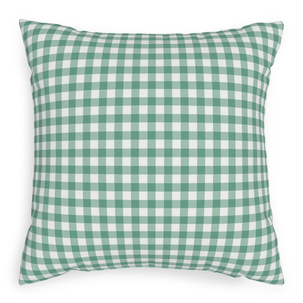 Simple Gingham Pillow, Woven, White, 20x20, Double Sided, Green